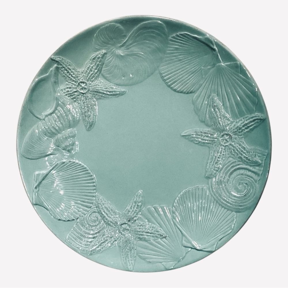 Blue Sky Seahorse and Seashell Menagerie Light Teal 11” Dinner Plate